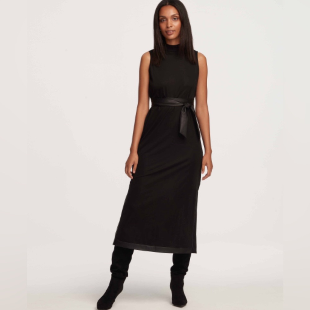 EUC Anne Klein Belted Mock- Neck Midi Dress Sz L